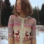 Vintage Christmas Reindeer & Snowflakes Cozy Isle Cardigan - Image 2