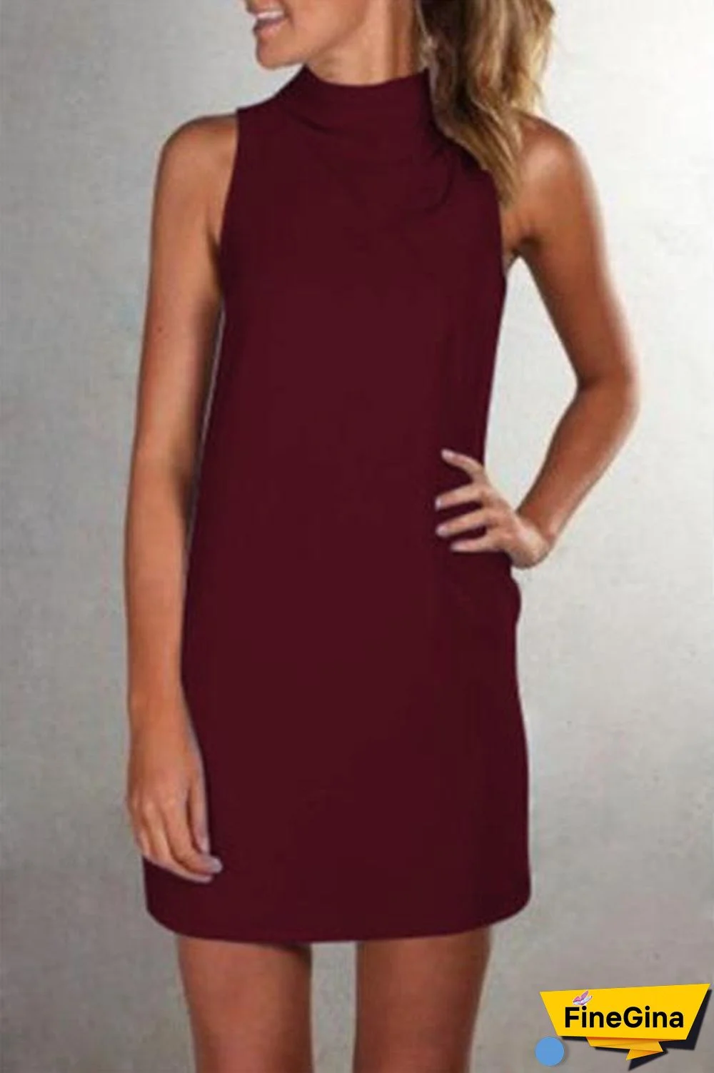 Casual Turtleneck Wine Red Qmilch Mini Dress