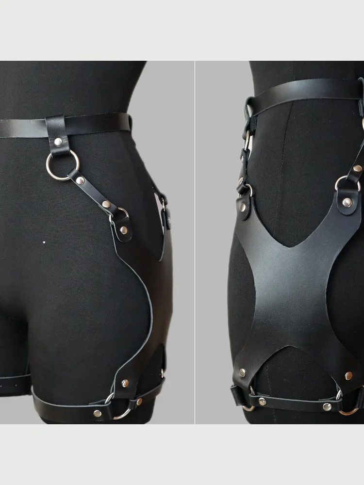 pornhint Pornhint Black Leather Hip Harness Garter Belt Leg Thigh Butt Bottom BDSM Panties Bondage Women Body BDSM Fetish Gift for Girlfriend leather body harnesses for women