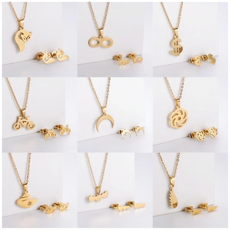 Minimalist Classic Style Infinity Dollars Butterfly 304 Stainless Steel Jewelry Set