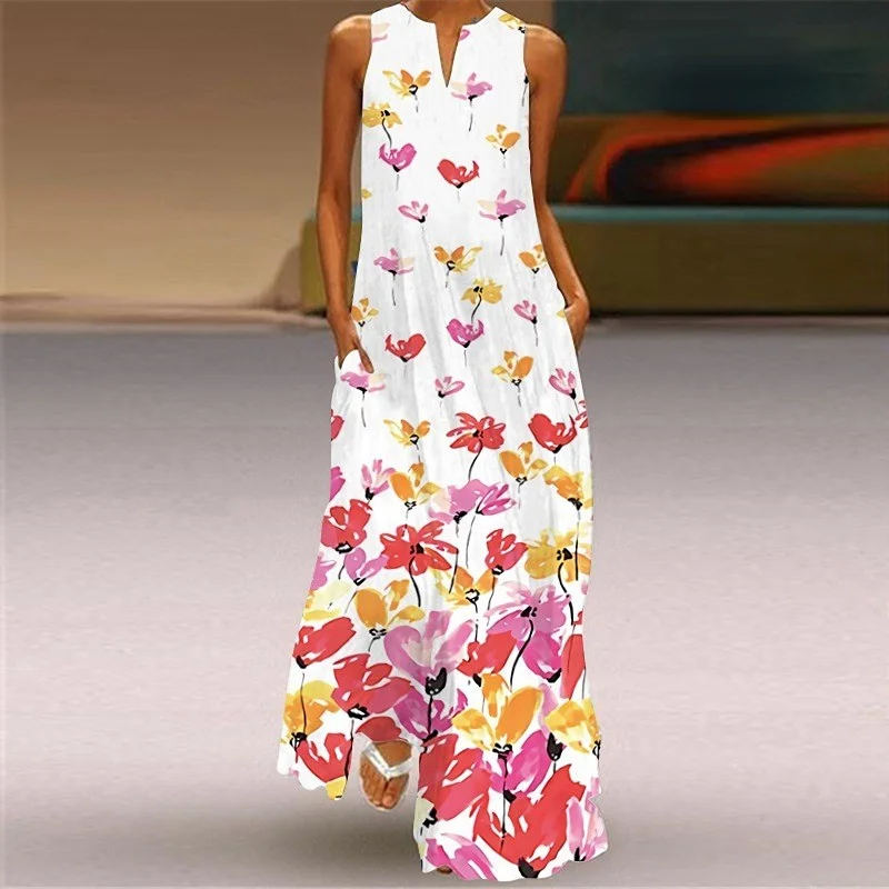 Women's V-neck Vintage Print Dress