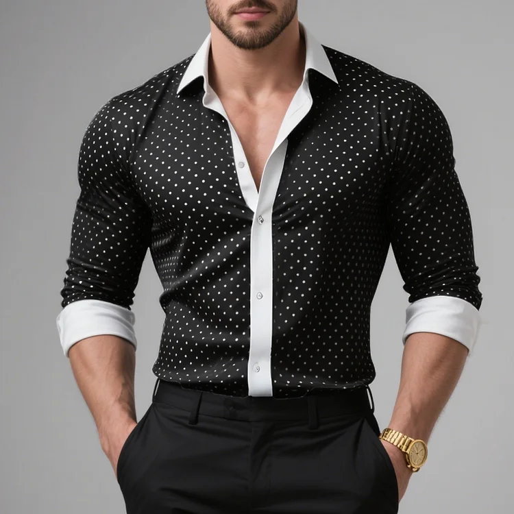 Okaywear Polka Dots Contrast Color Single Breasted Long Sleeve Shirt Okaywear