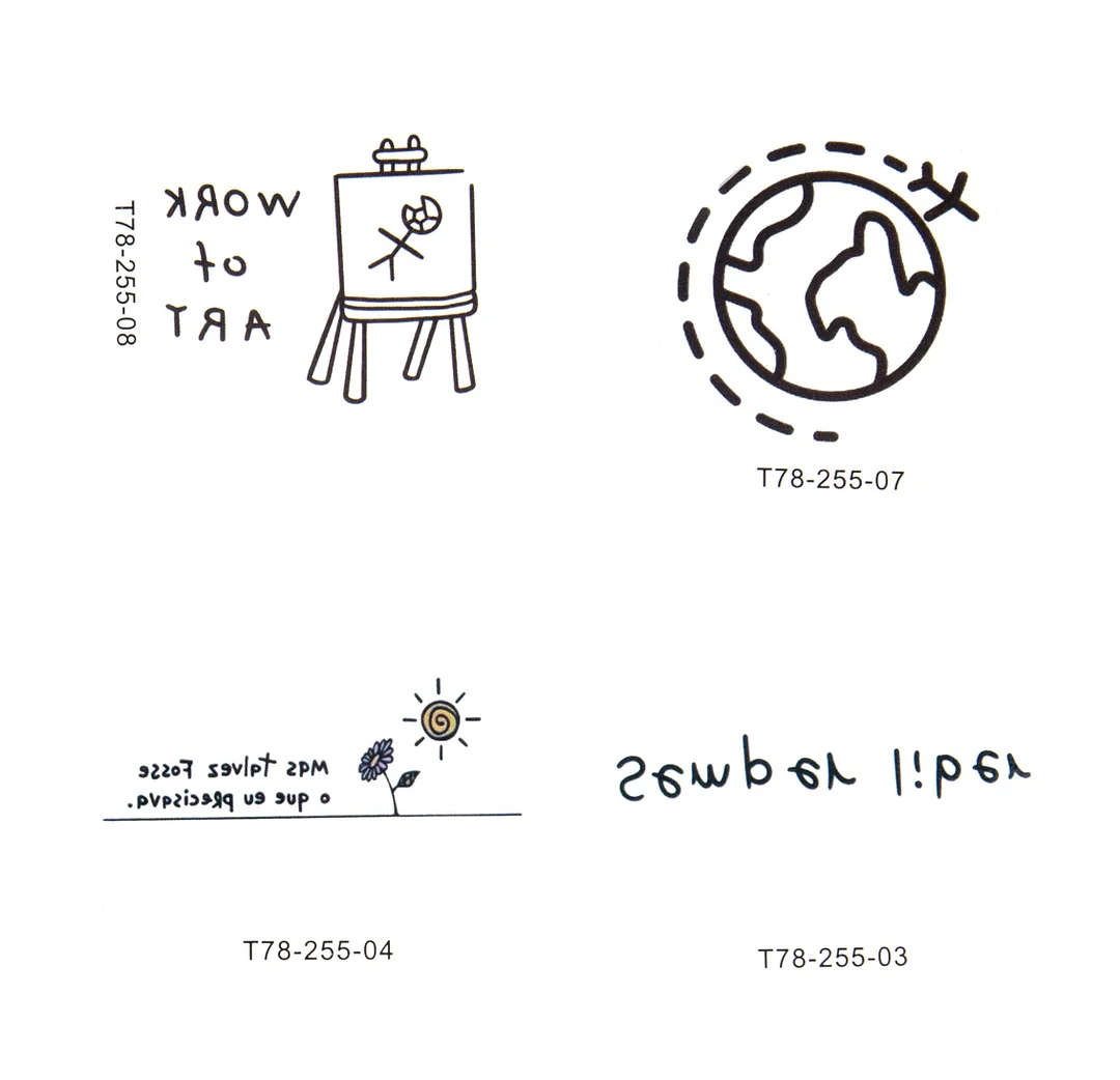 45Pcs/lot Cartoons Body Art Women's Fake Tattoo Simplicity Cute English Series Temporary Tattoos Sticker And Decals Waterproof