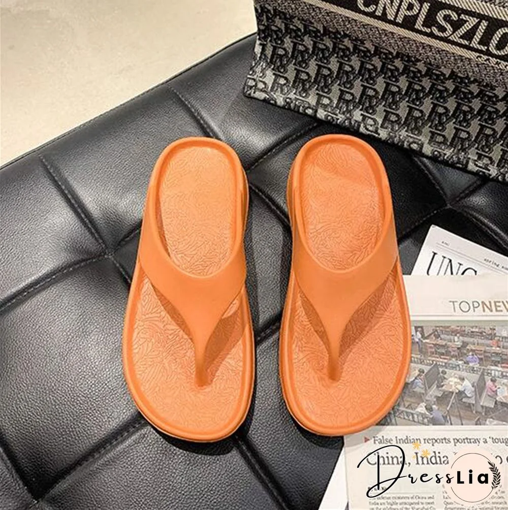 New Korean Style Women Fashionable Flip Flops Shoes Indoor Outdoor Thick Soled Slope Heel Beach Non-slip Slippers Summer