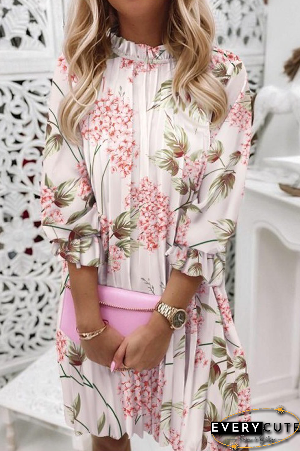 Casual Print Patchwork O Neck Straight Dresses(5 Colors)