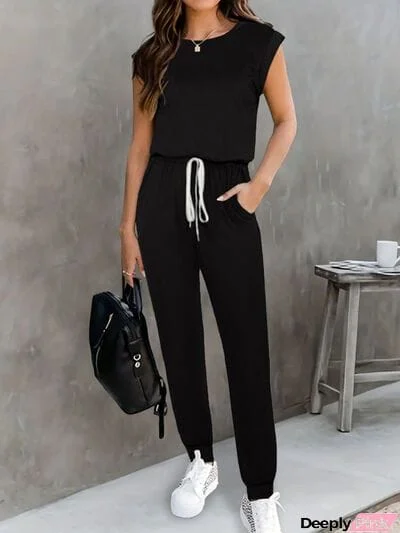 Drawstring Round Neck Sleeveless Jumpsuit