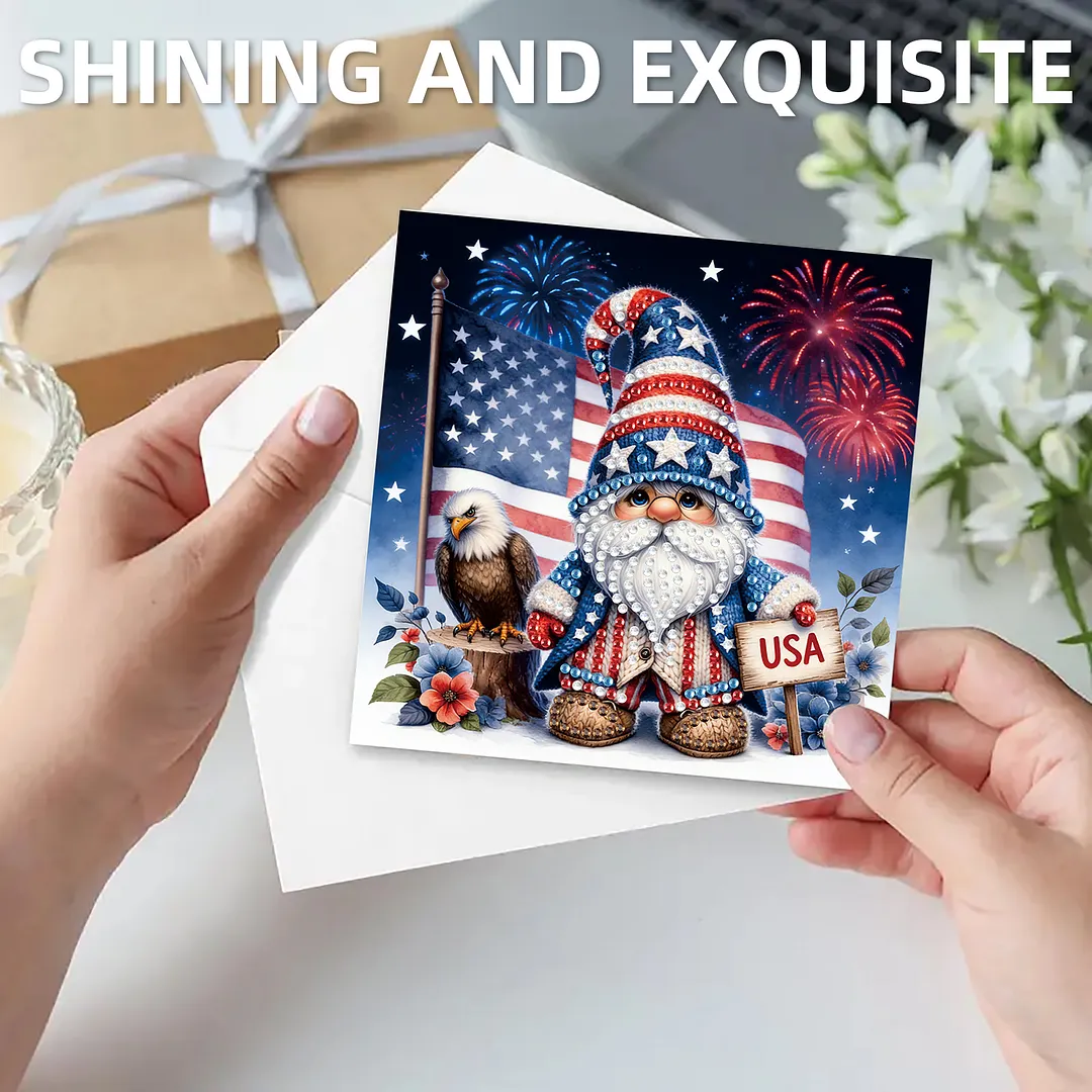 6pcs Independence Day Goblin DIY Diamond Painting Kit Greeting Card with Envelope Diamond Art Painting Greeting Cards for Family Friends Holiday Gift Congratulations