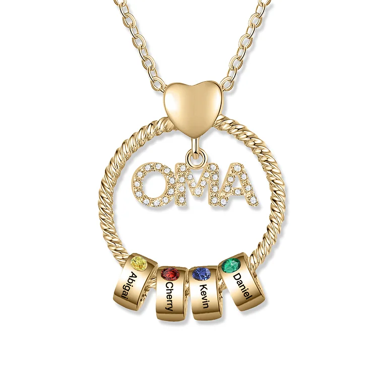 Personalisierte 4 Namen Gravur "OMA" Halskette mit 4 Geburtssteinen