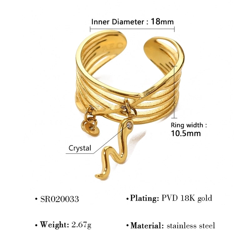 Vacation Minimalist Leaves Snake 304 Stainless Steel 18K Gold Plated Plating Open Rings