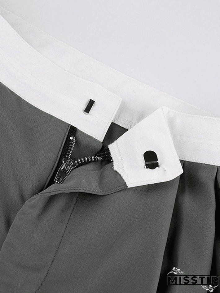 Contrast Waist Vintage Tailored Pants