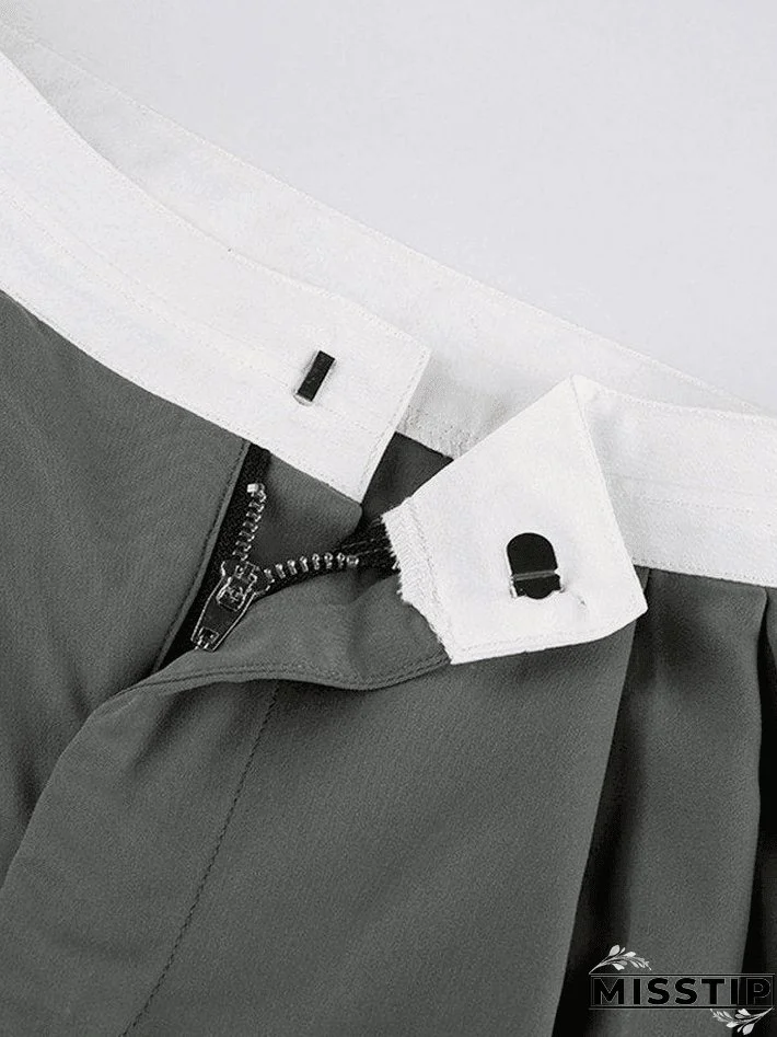 Contrast Waist Vintage Tailored Pants