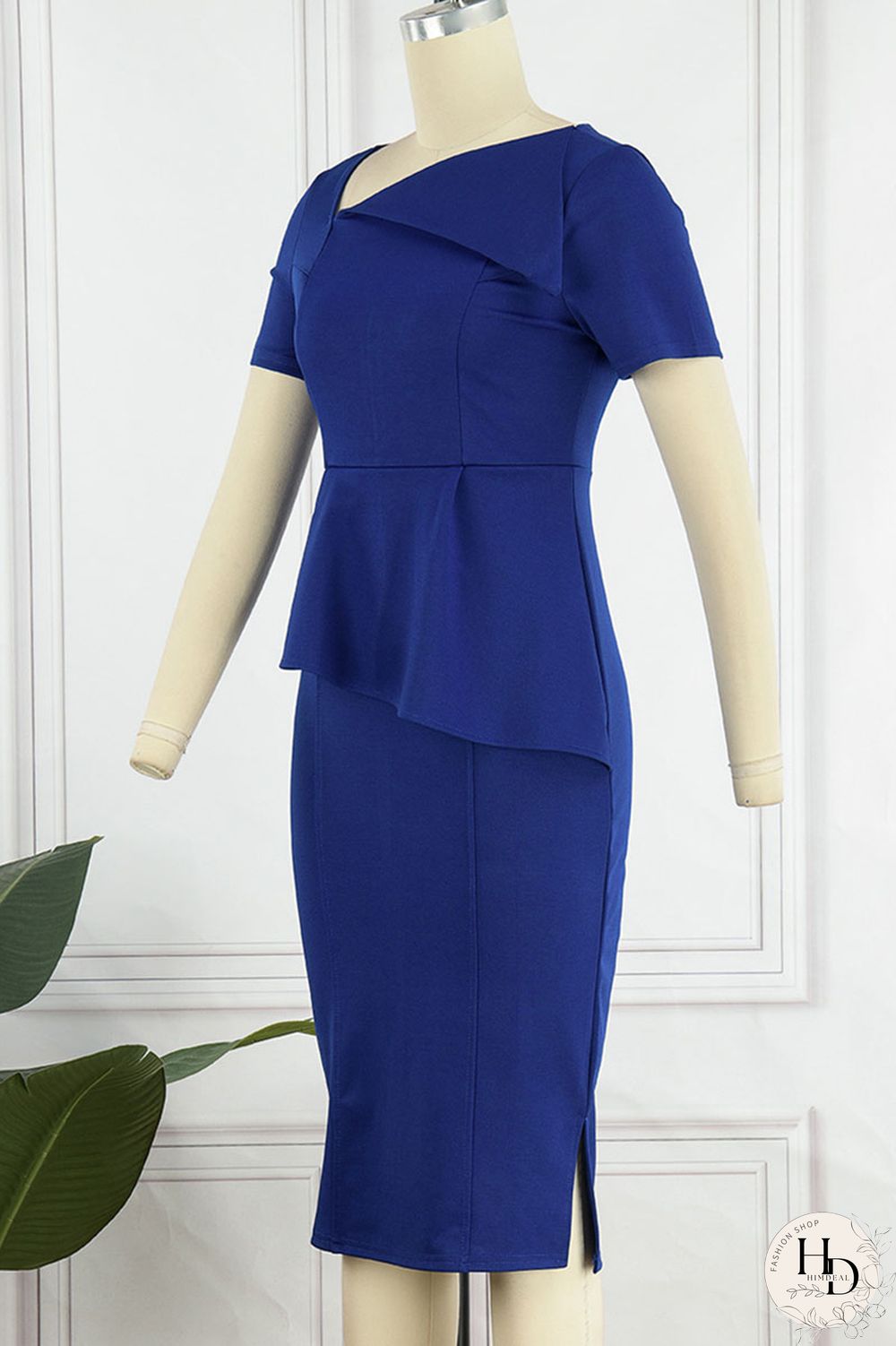 White Elegant Solid Patchwork Oblique Collar One Step Skirt Dresses