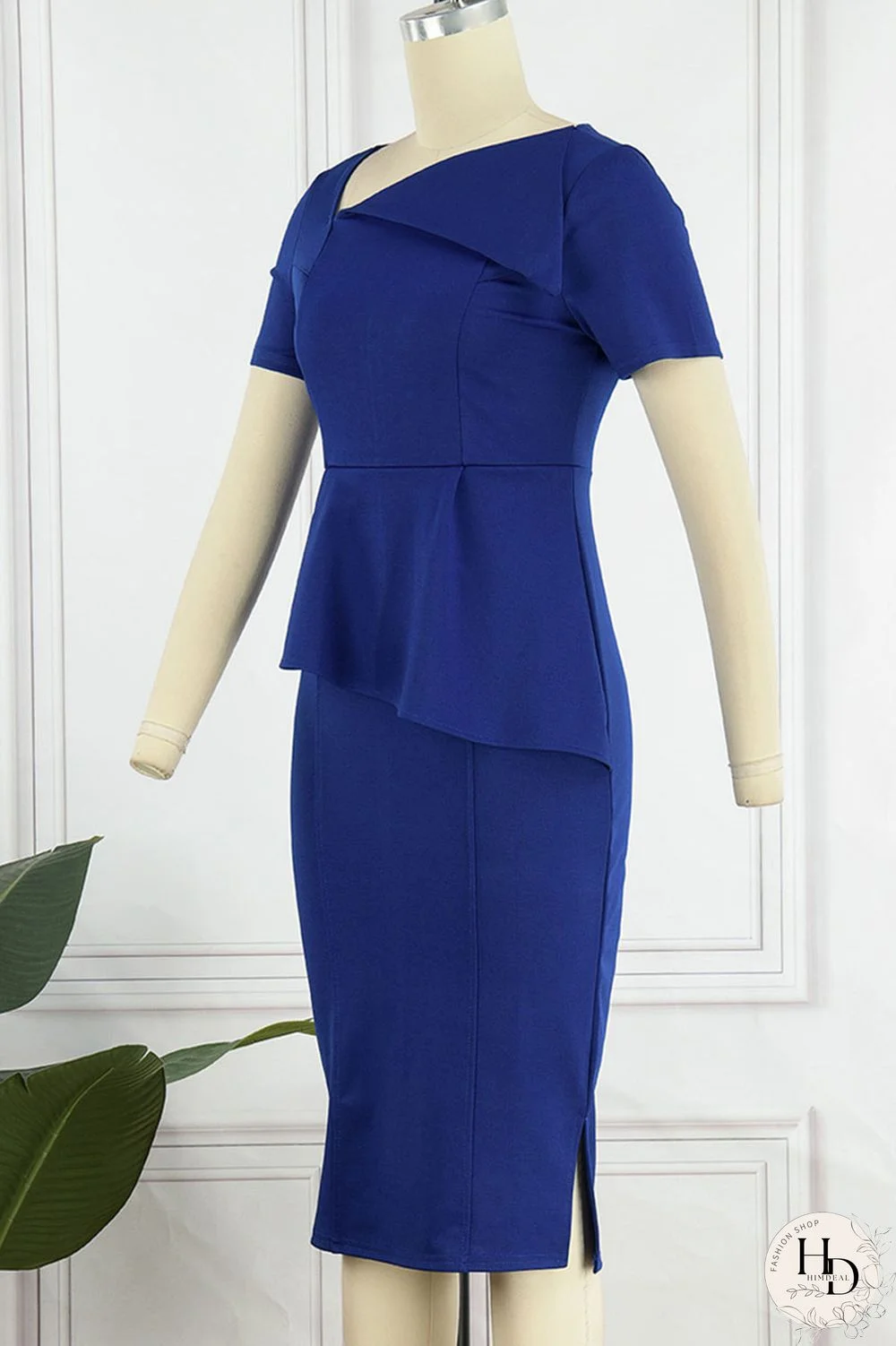 White Elegant Solid Patchwork Oblique Collar One Step Skirt Dresses