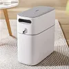 Trash Can Narrow Garbage Container Bin with Press Type Lid for Bathroom Kitchen