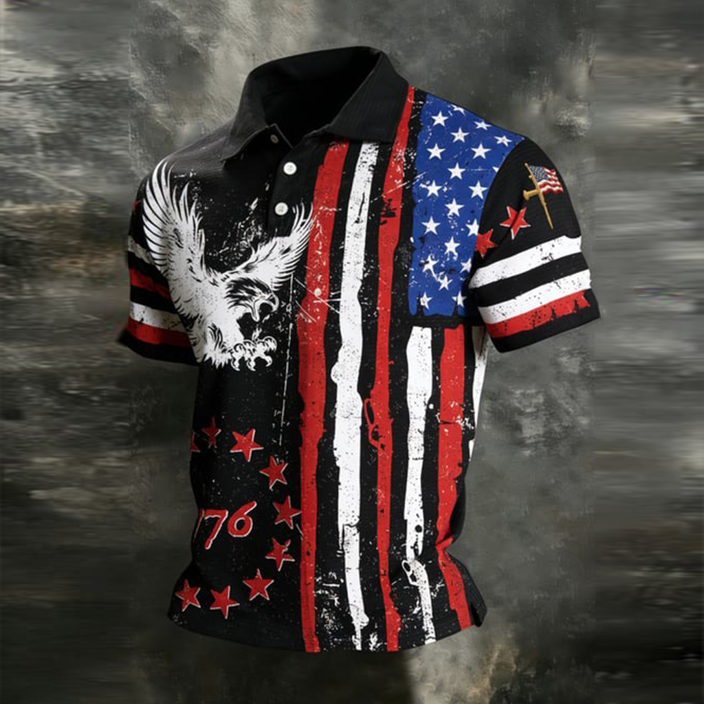 Men's Vintage 1776 Independence Day Pattern Short-sleeve Polo Shirt Westsshops