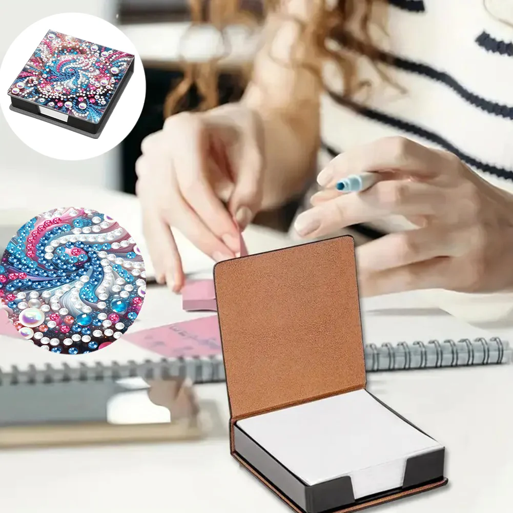 PU Pattern Diamond Painting Notecard Box with Papersfor DIY Art Craft