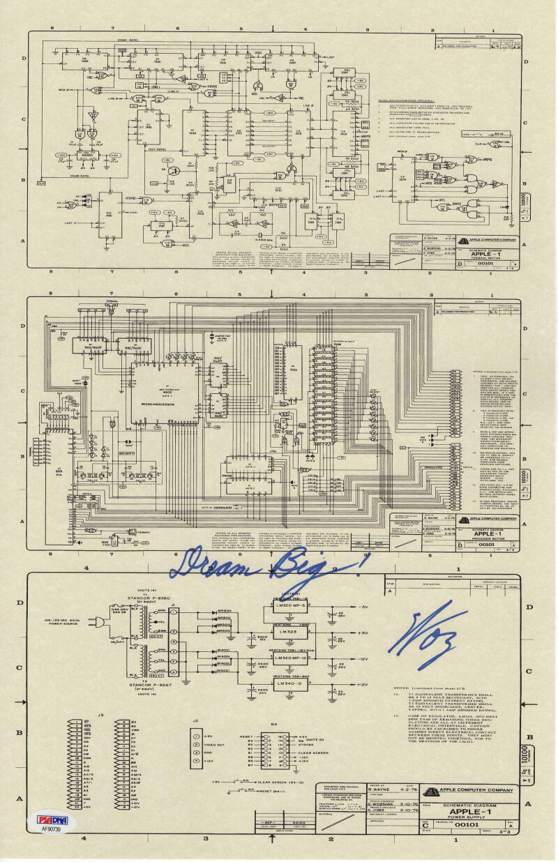 STEVE WOZNIAK WOZ SIGNED AUTOGRAPH 11X17 Photo Poster painting - APPLE I COMPUTER SCHEMATIC PSA