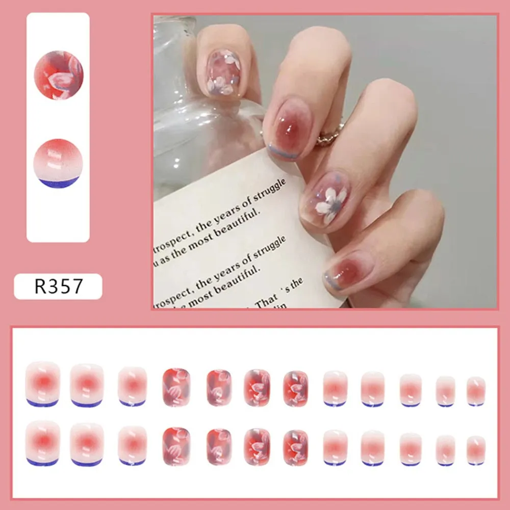 Fake Nail Patch Short Paragraph Ballet Nails Green & White color Finished Nail Piece 24PCS Glue Type nails set free shipping-Nail Inspo