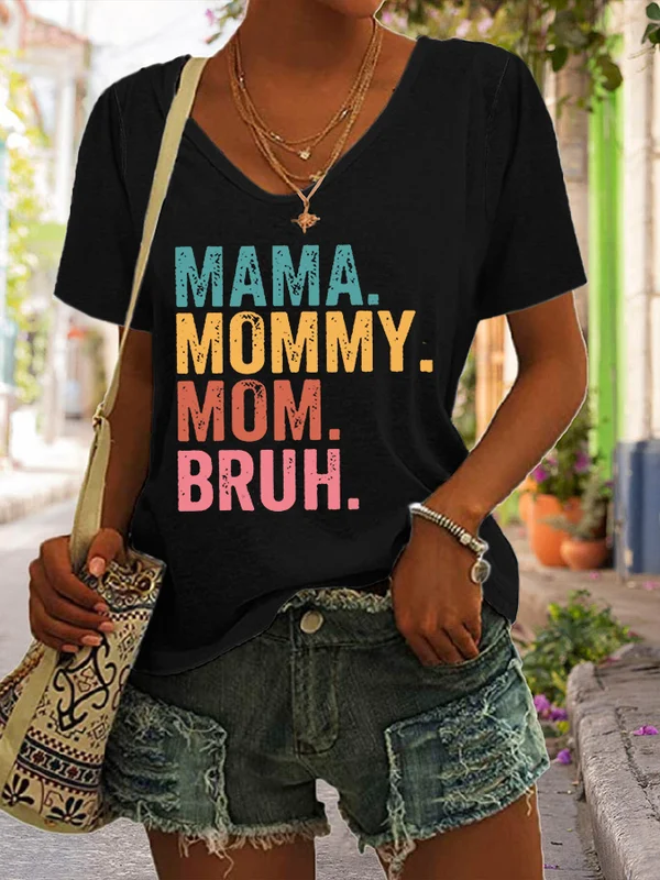 Women's Ma Mama Mom Bruh Print Casual T-Shirt