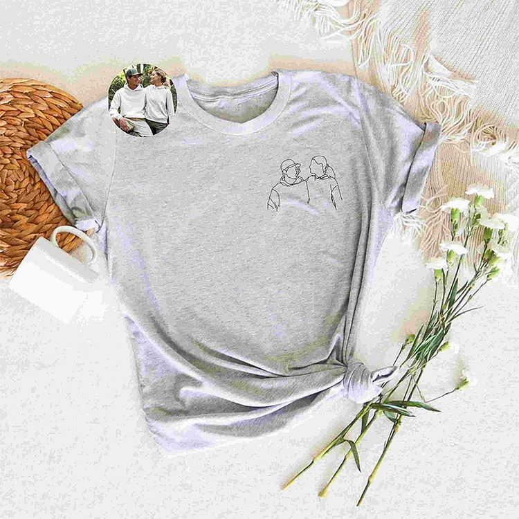 Custom Outline Photo Embroidered T-Shirt