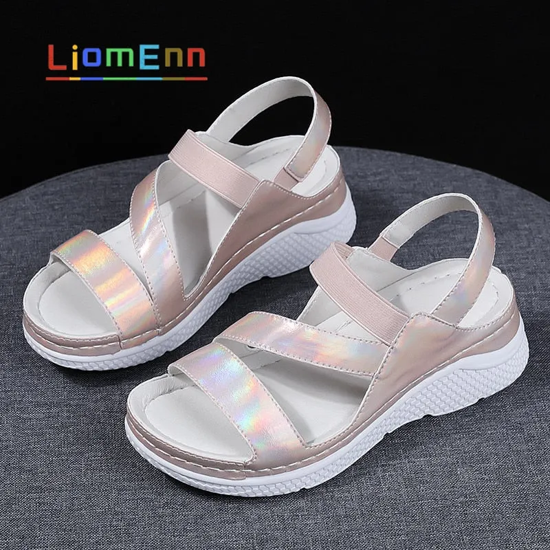 Brand Summer Women's Sandals 2021 New Designer Ladies Genuine Leather White Silver Pink Platform Sandal For Women flip flops