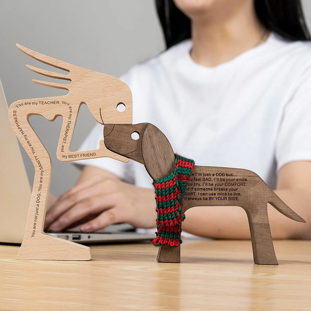 Home Decor Table Ornament Wood Dog Craft Sculpture Handmade Wooden Pets Figurine Crafs Desk Decorations Great Gifts for Friends