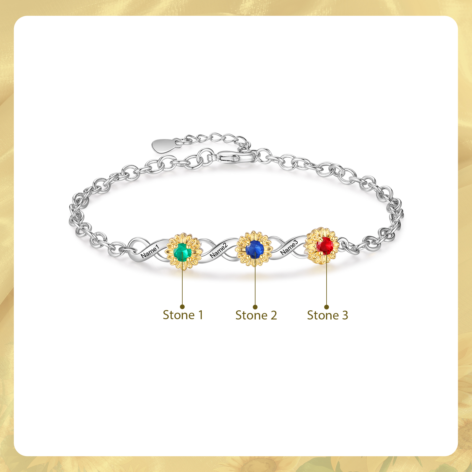 Personalised Women's Bracelet Custom 3 Birthstones & 3 Names Infinity Bracelet Birthday Gift for Her-Jessemade AU