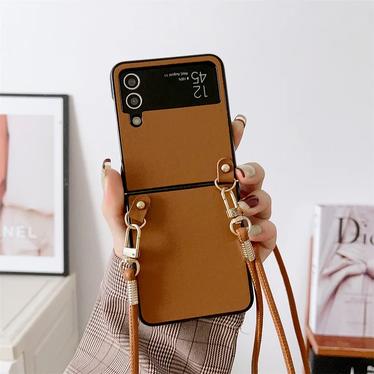 Luxury PU Leather Crossbody Lanyard Strap Case for Samsung Galaxy Z Flip 4 3 5 Flip3 Zflip4 Shockproof Business Phone Cover Capa