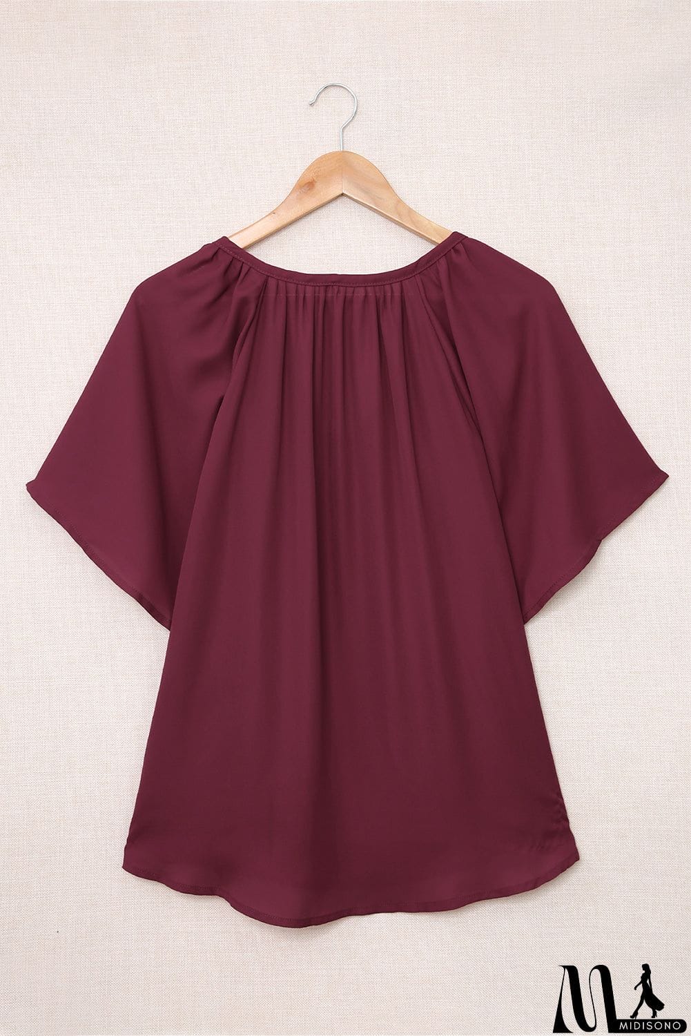MidiSono - Split Neck Pleated Loose Top
