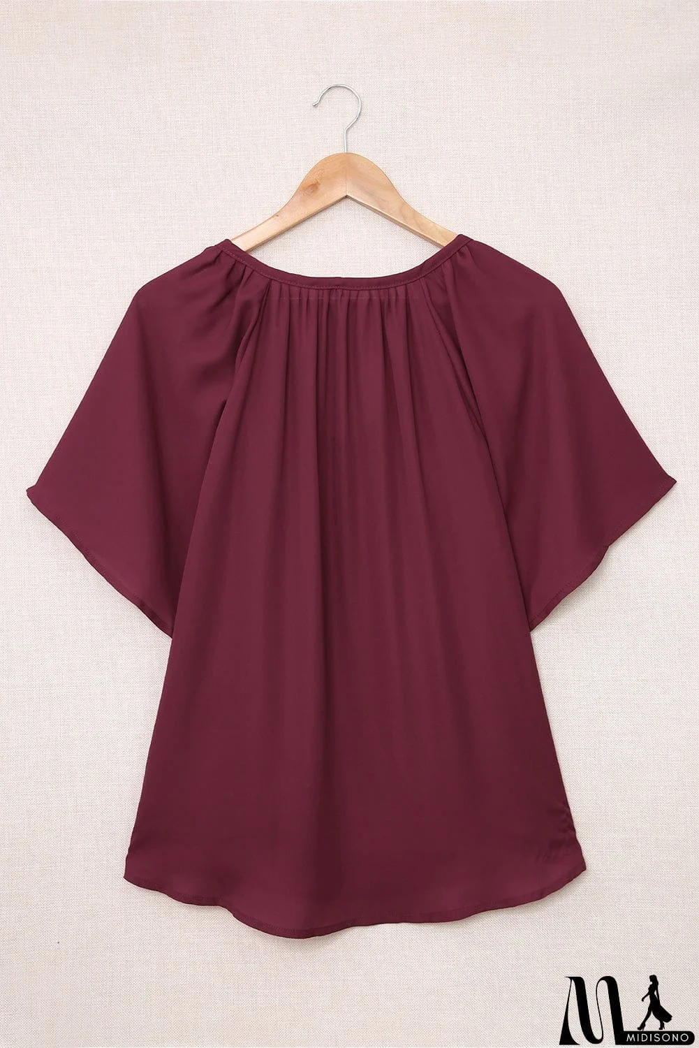 MidiSono - Split Neck Pleated Loose Top