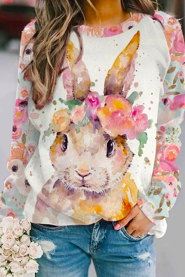 Floral Easter Bunny Print Women's Sweatshirt