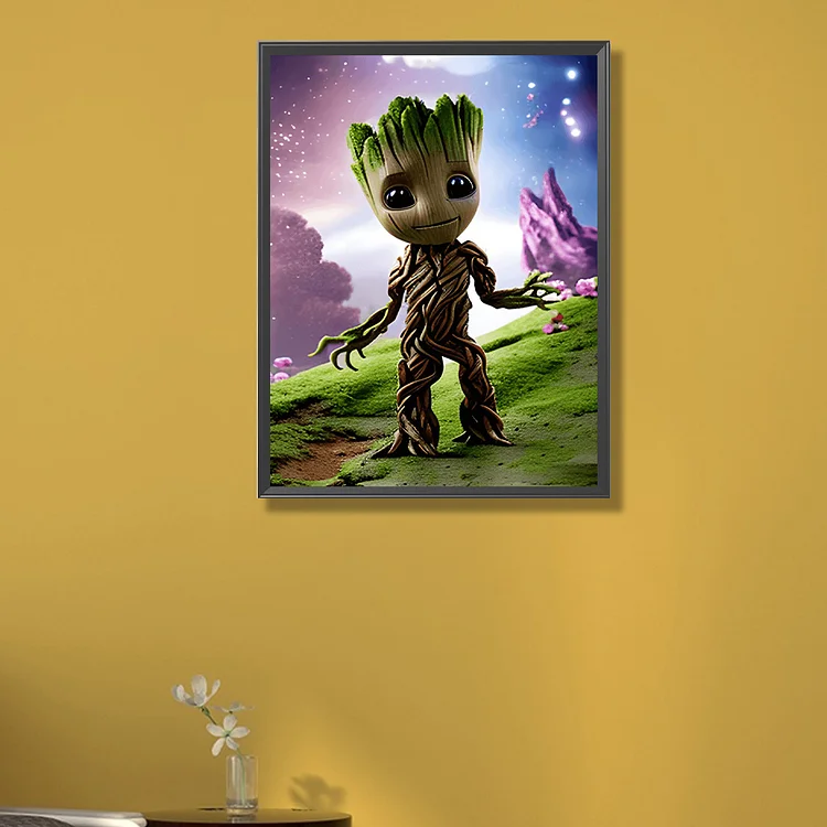 Diamond Painting Kits for Kids,DIY 5D Round Full Drill Cross Stitch Crystal  Rhinestone Embroidery,Paint by Number The Groot Child Headshot,Home Wall