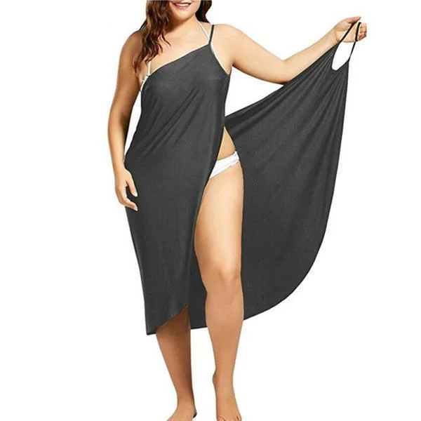 Uveng Uveng New Plus Size Dress Solid Color Sexy Sling Beach Dress