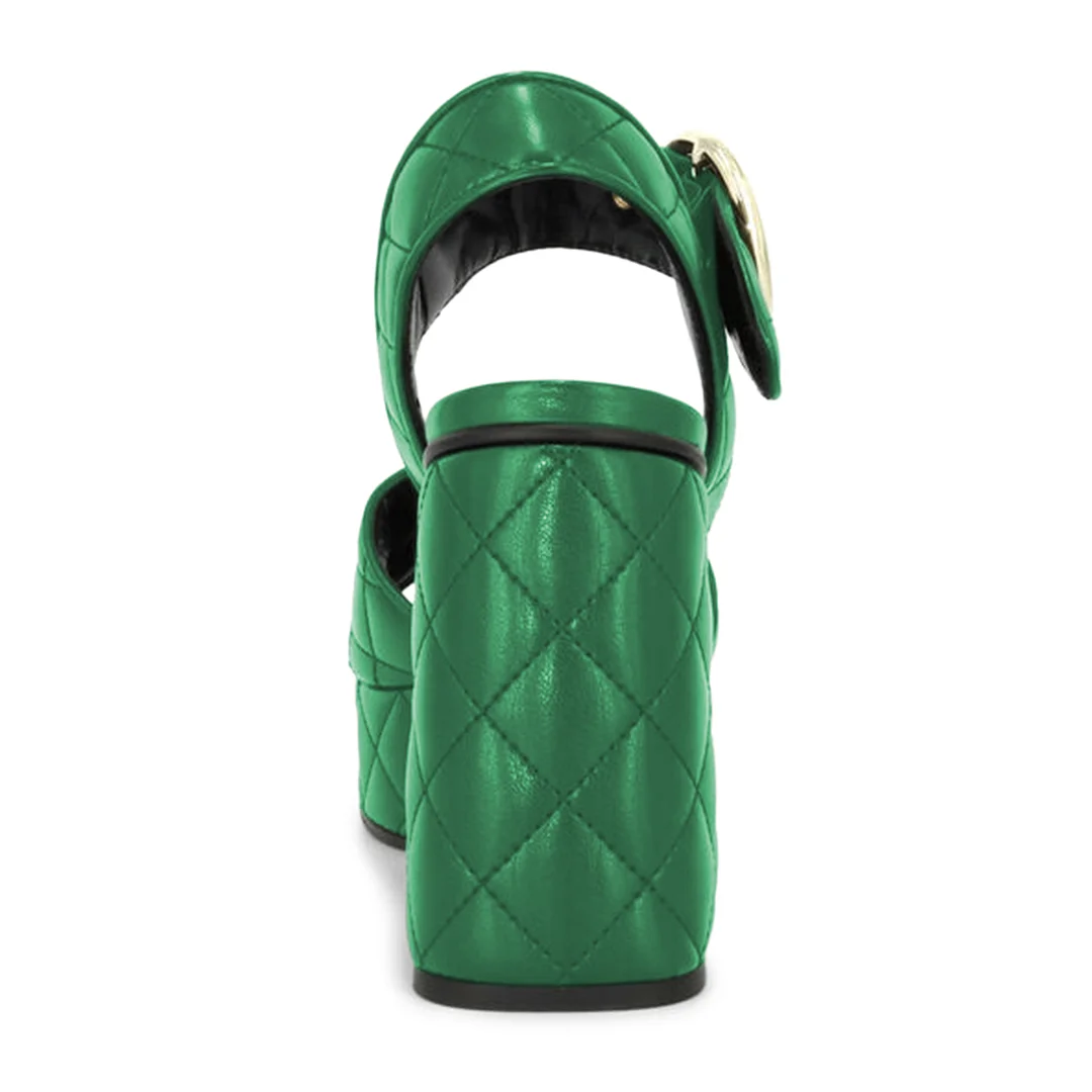 Green Padded Vegan Leather Platform Strappy Sandals with High Heels