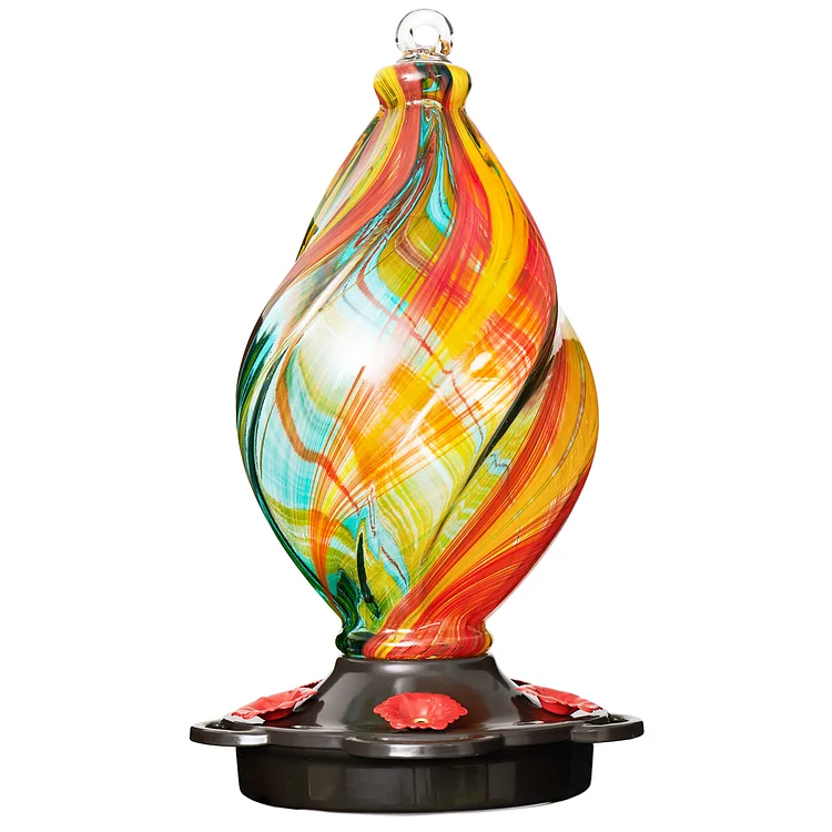 LUJII Ice Cream Shaped Spiral Hummingbird Feeder, Hand Blown Glass, 28 fl.oz, Ribbon