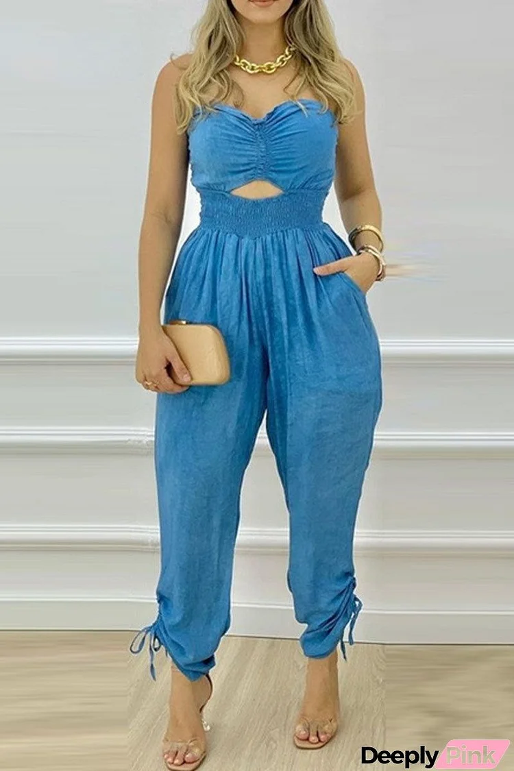 Strapless Cut Out Pockets Jumpsuits