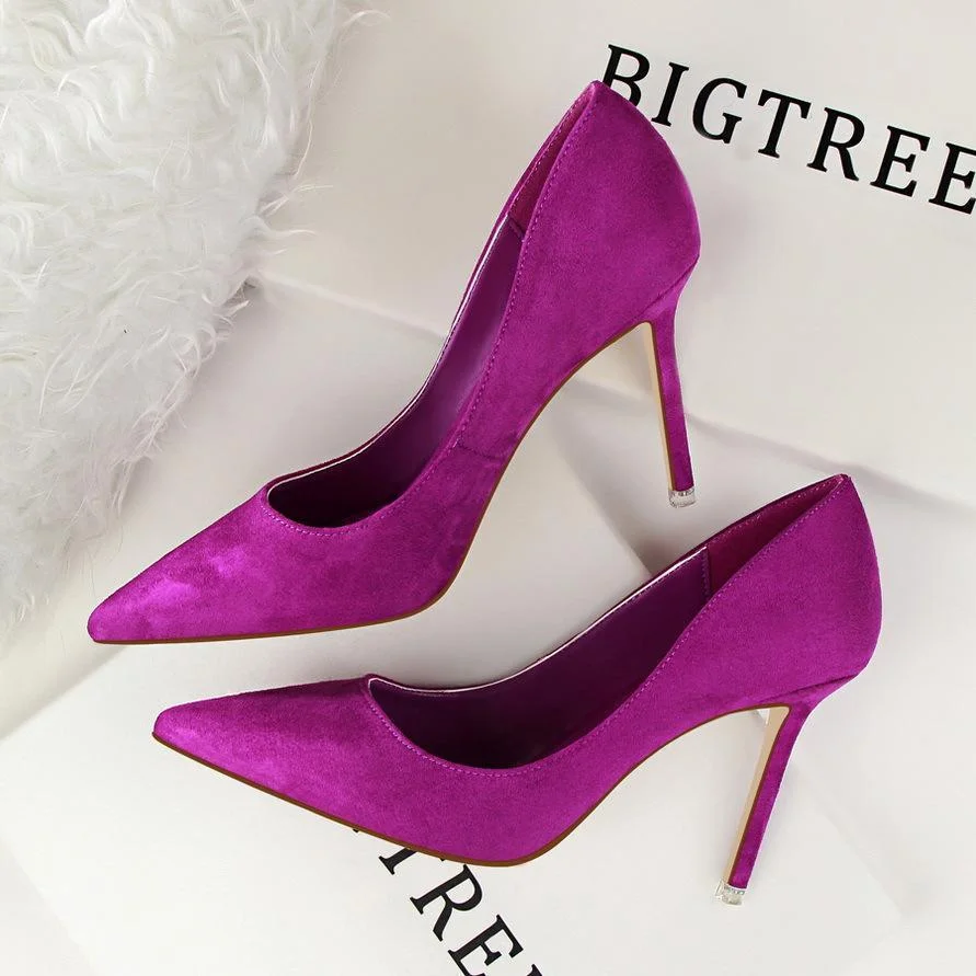 Fashion simple stiletto high-heeled shallow pointy suede sexy shoes