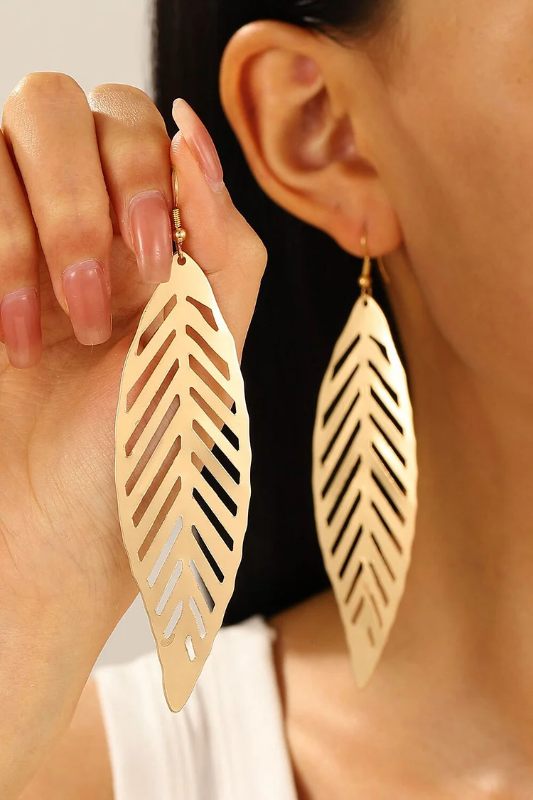 Alloy Cutout Leaf Pendant Vacation Dangle Earrings