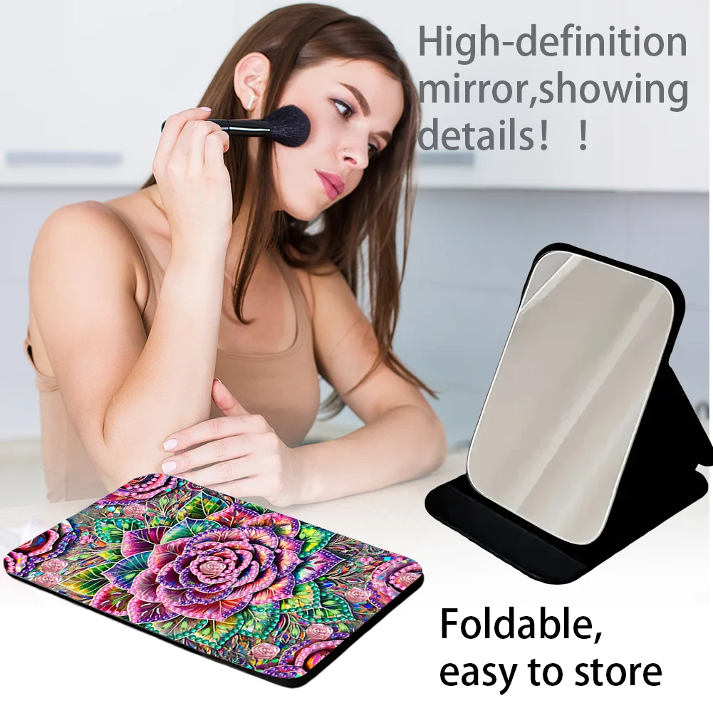 DIY Diamond Art Shiny Crystal Mirror Lightweight Standing Makeup Mirror (Rose)