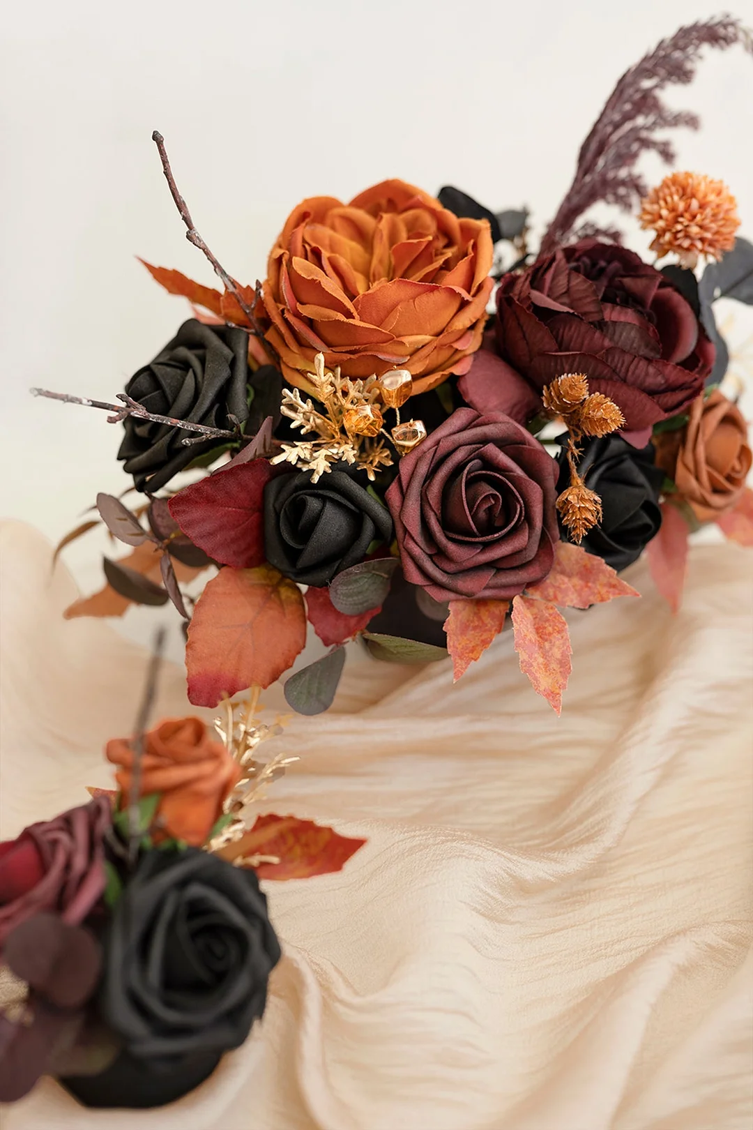 Assorted Floral Centerpiece Set in Black & Pumpkin Orange