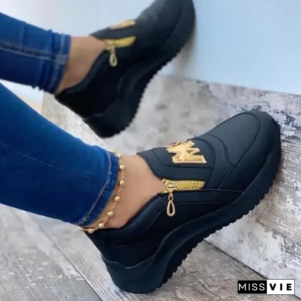Womens Sport Shoes-Thick Bottom-Solid Ladies-Vulcanized Sneakers-Casual Wedges