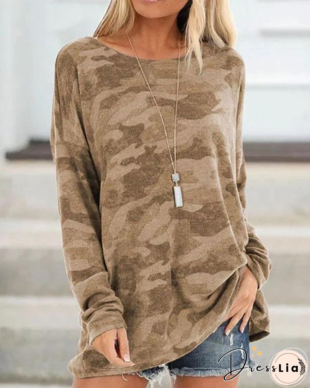 Plus Size Casual Crew Neck Long Sleeve Tops