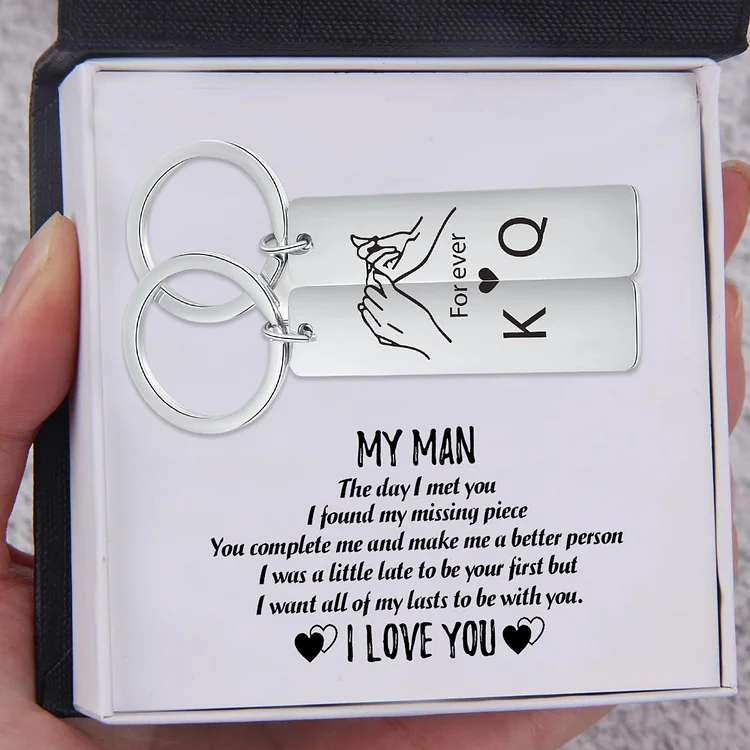 Personalized To My Man Keychain With Gift Box Gift Card-Custom Couple Keychain with Letters