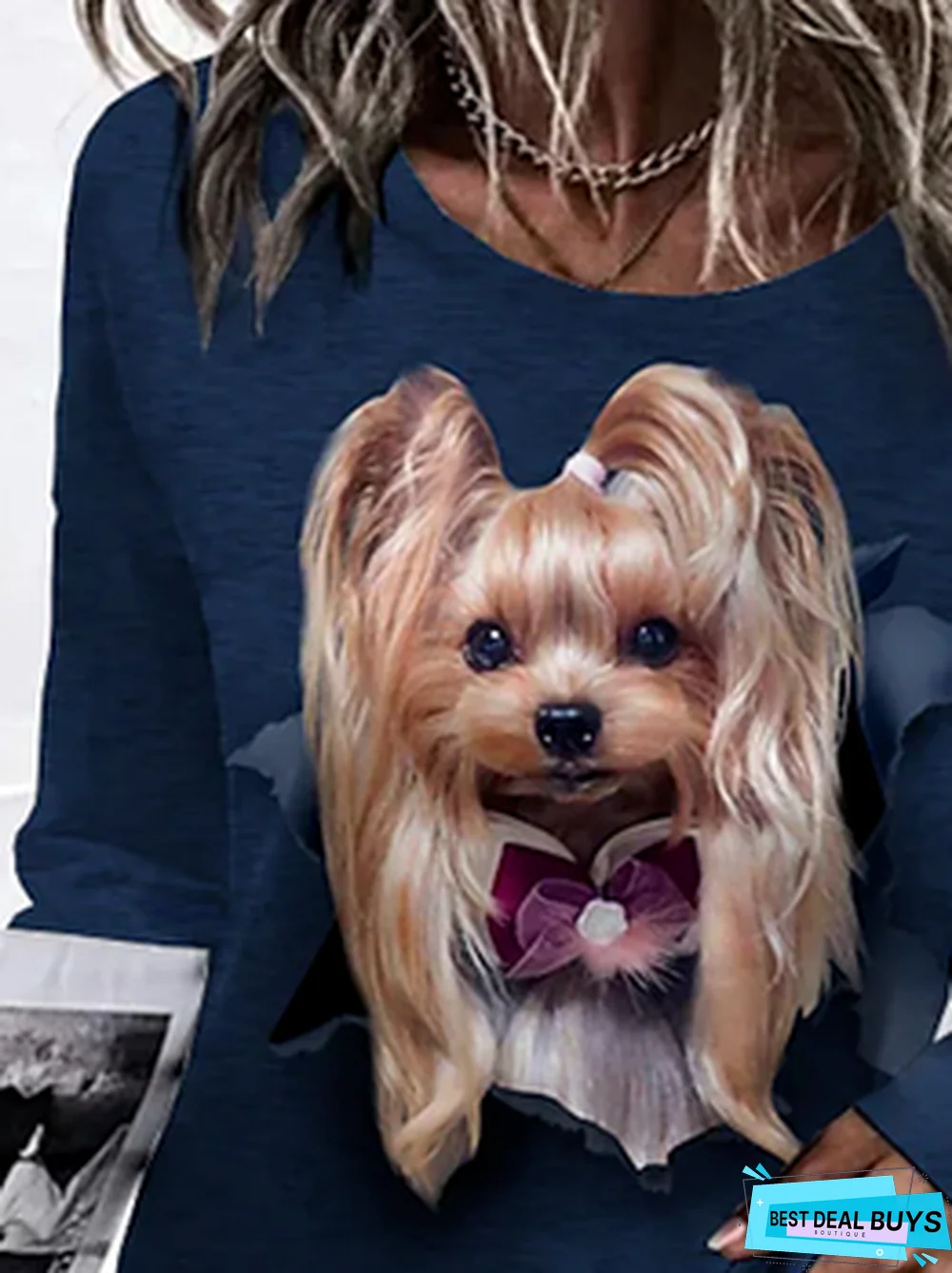 Printing Casual Crew Neck Dog T-Shirt