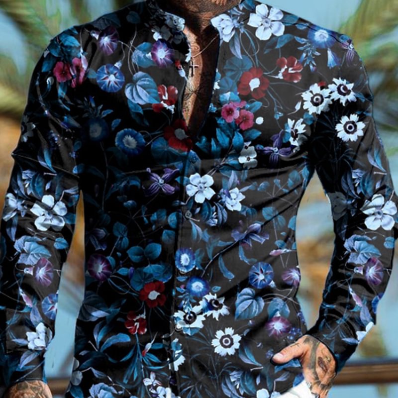 Men's Floral Print Long Sleeve Shirt 