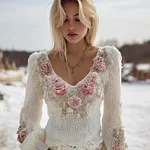 Bohemian Style Winter Rose Women's V-neck Knitted Sweater - Image 2