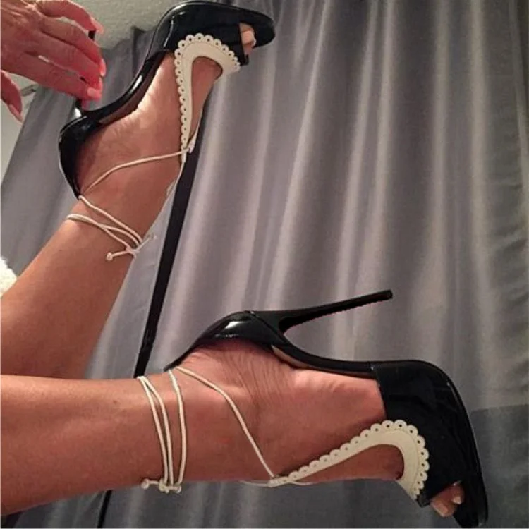 Black and White Peep Toe Stiletto Heels - Sexy Party Pumps Vdcoo