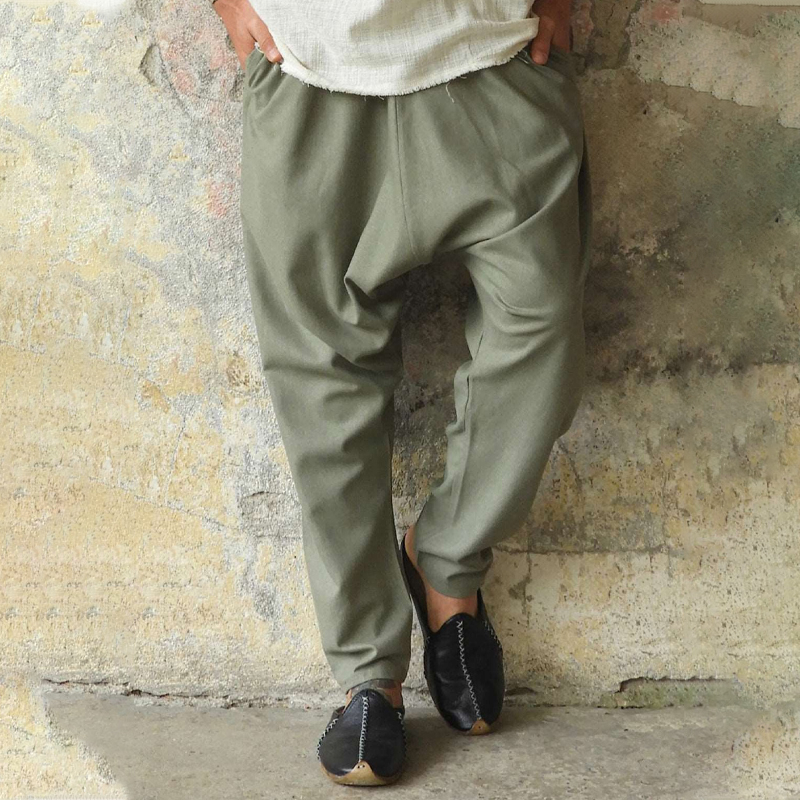 Men's Light Green Organic Gauze Cotton Harem Pants
