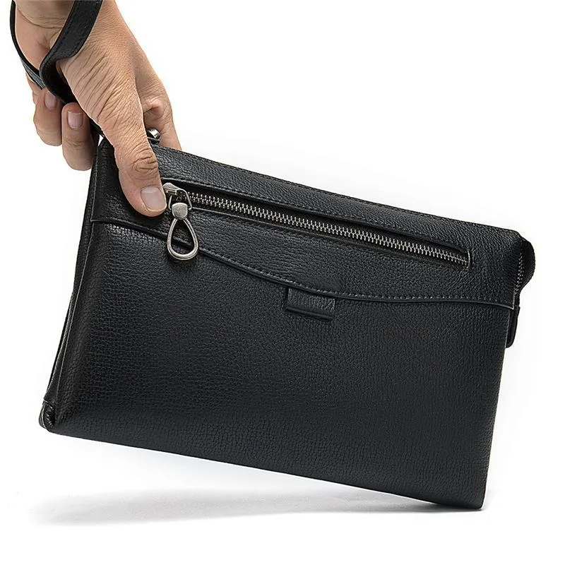 Business Soft Plain Durable Zipper Clutch Bags For Men