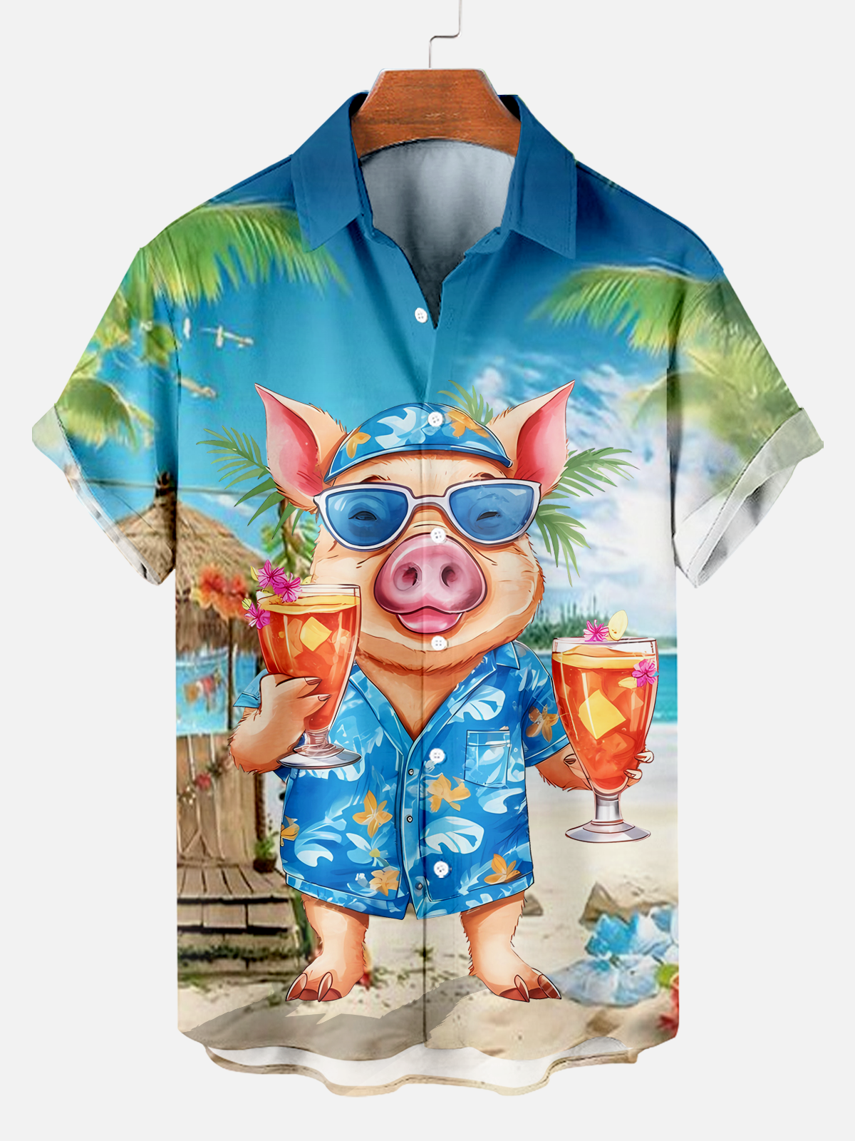 Men's Cozy Mr. Piggy Hawaiian Vacation Shirt PLUSCLOTHESMAN